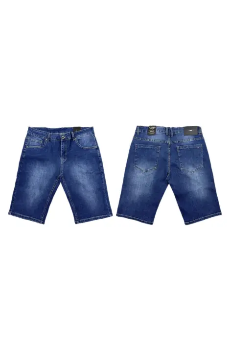 Short en jean bleu style cargo effet délavé coupe slim