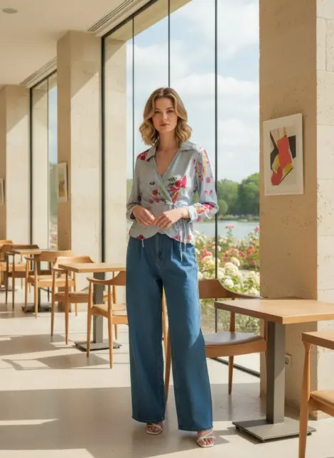Top - Blouse en 100% viscose cache cœur fluide à nouer imprimé fleuris color?