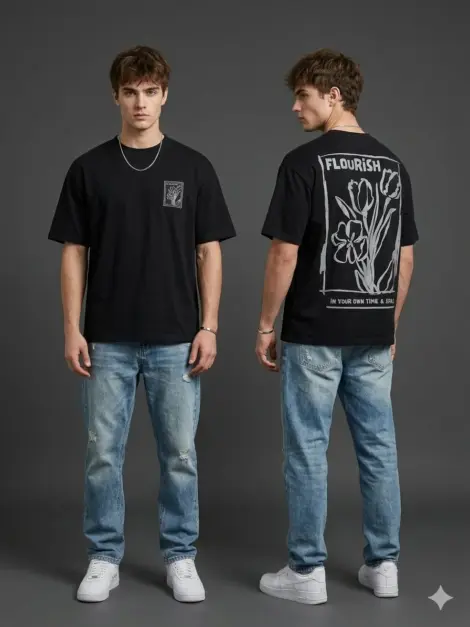 Tshirts uni homme avec imprimé floraux au dos
