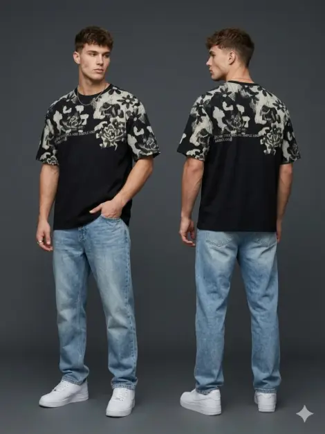 Tshirts uni homme avec imprimé floraux et roses au dos