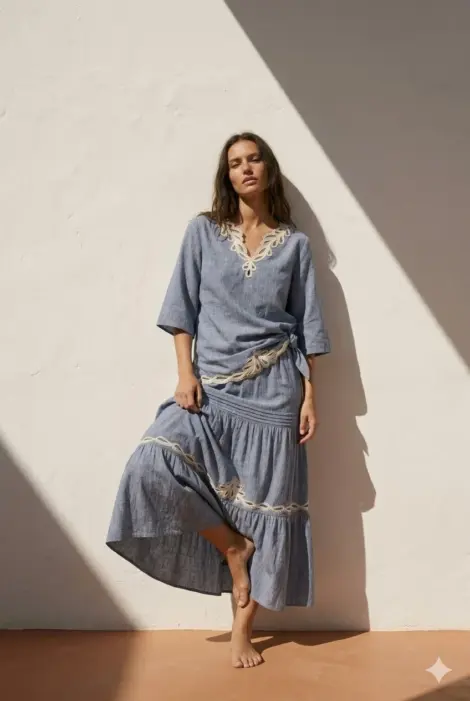 Ensemble Camélia en coton texturé
