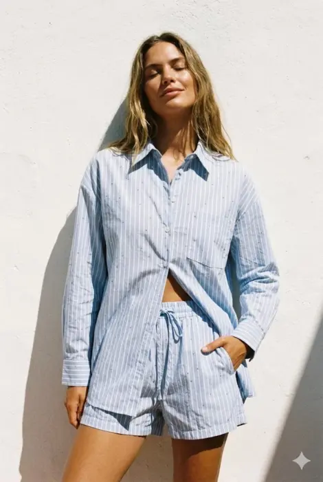 Ensemble rayé fluide, esprit chemise