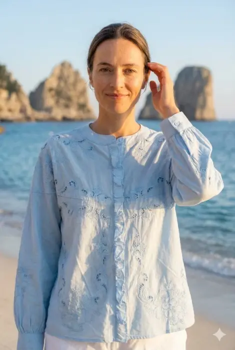 Chemise Capri en Coton Brodé