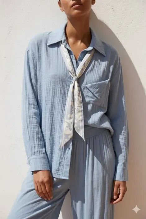 Chemise avec foulard intégré – style parisien chic
