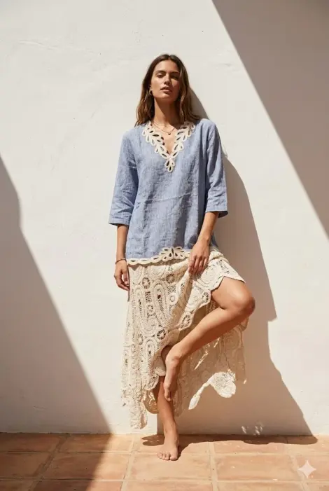 Blouse légère avec broderie – col V – style bohème chic