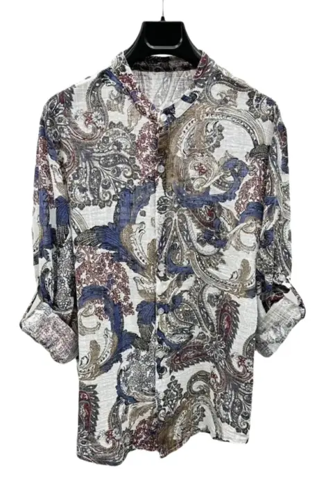 Chemise col mao coton à motif