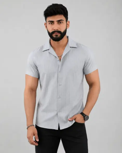 Chemise Grise Open Collar Summer