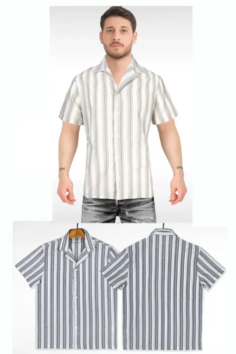 Chemise homme à rayure bicolore manches courtes