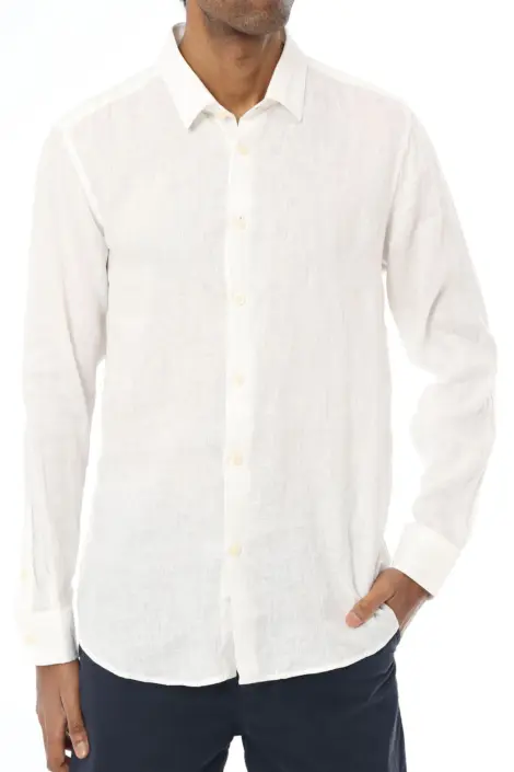 Chemise homme unie manches longues coton lin