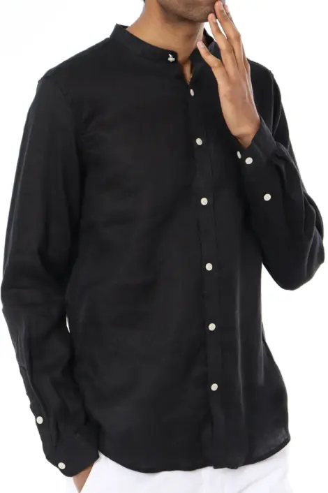 Chemise légère uni lin col mao