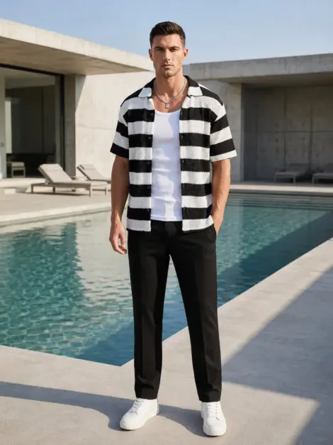 Chemise Maille Rayures Open
