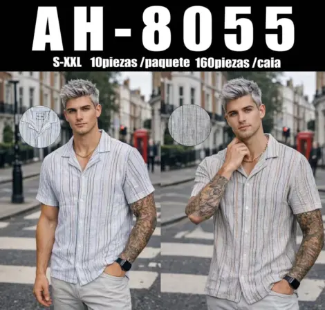 Chemise manches courtes à boutons, texturé à rayures