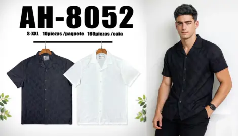 Chemise manches courtes à boutons, texturé sur le tissu