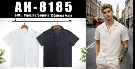 Chemise manches courtes à boutons, texturé sur le tissu