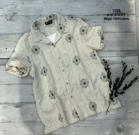 Chemise manches courtes homme a boouton en lin