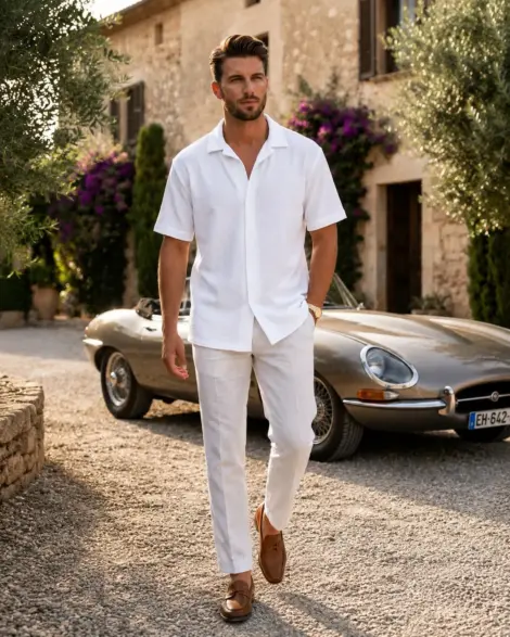 Chemise manches courtes uni homme, avec boutons, au toucher doux et texturé
