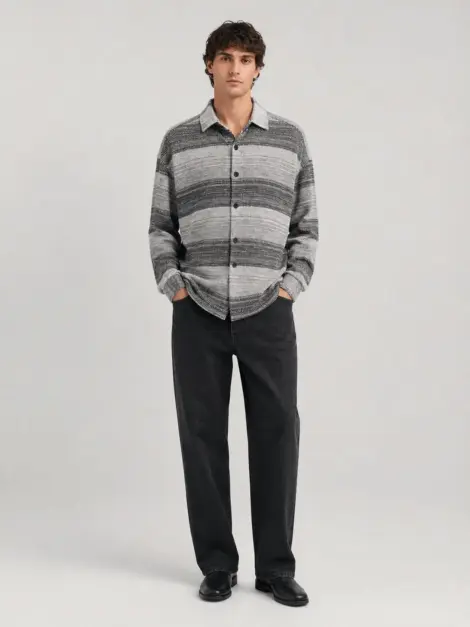 Chemise Rayures Noir Gris Casual