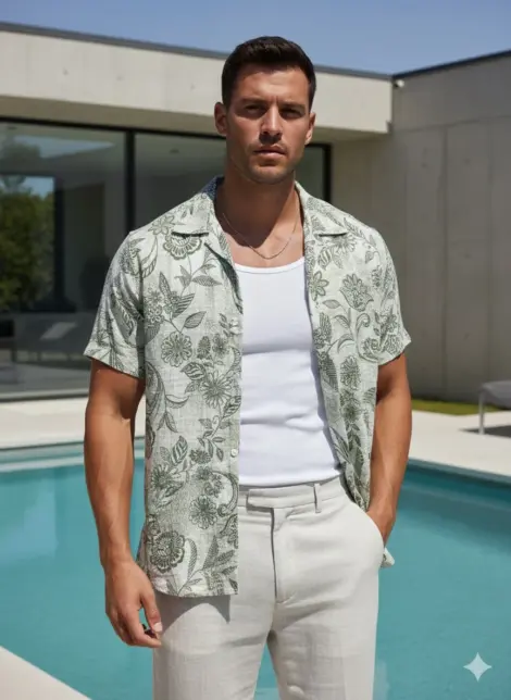 Chemise semi-transparent homme bicolore à rayures