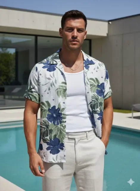 Chemise semi-transparent homme bicolore à rayures