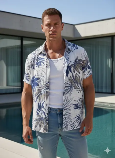 Chemise semi-transparent homme bicolore à rayures