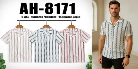 Chemise uni manches courtes avec motif zigzag