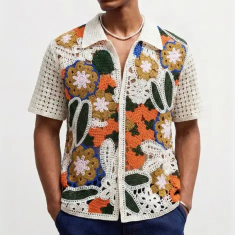 Chemisette homme en crochet à motifs géométriques