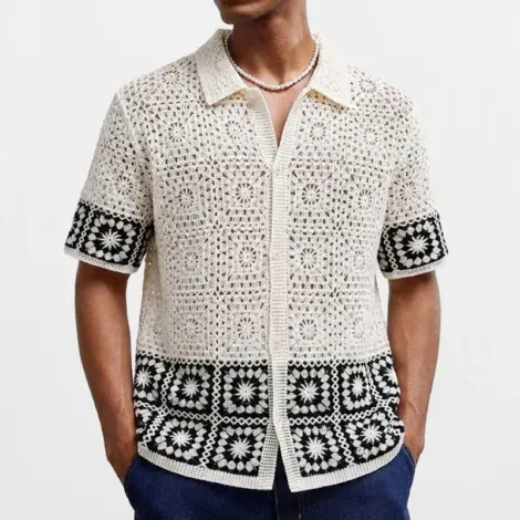 Chemisette homme en chrochet à motifs géométriques