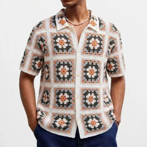 Chemisette homme en chrochet à motifs géométriques