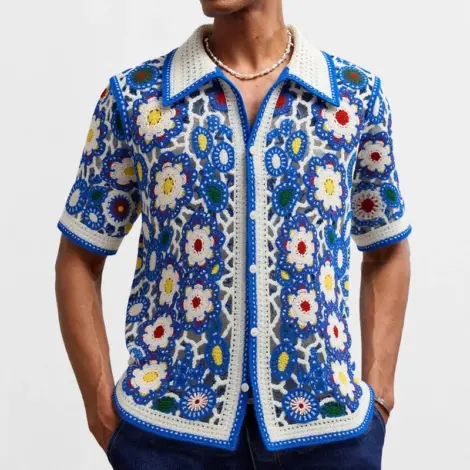 Chemisette homme en crochet à motifs géométriques