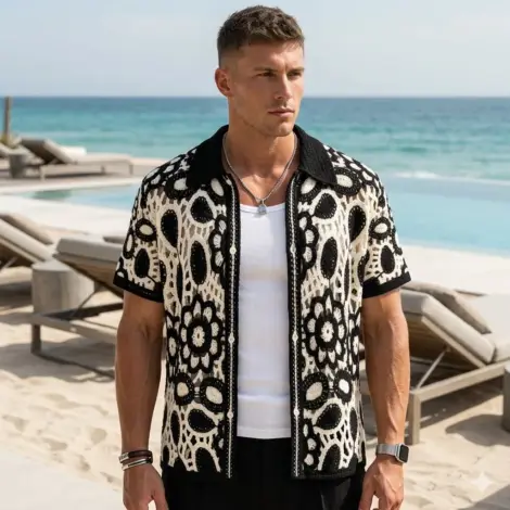 Chemisette homme en chrochet à motifs géométriques