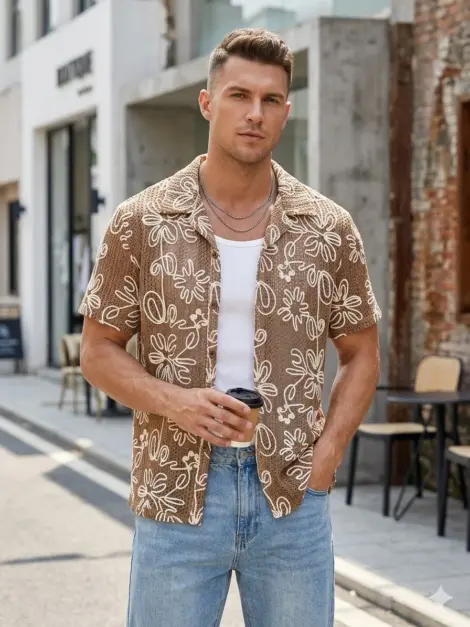 Chemisette homme texturée à motif floral
