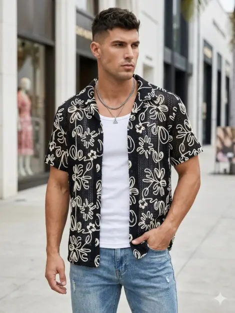 Chemisette homme texturée à motif floral