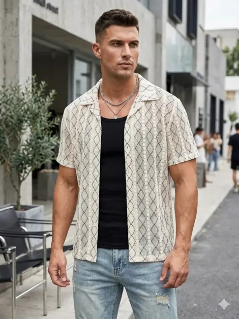 Chemisette homme texturée à motif géométriques