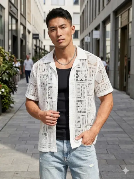 Chemisette homme texturée à motif géométriques