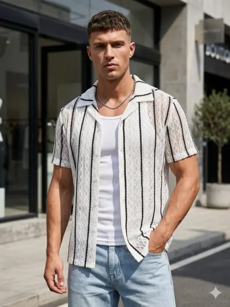 Chemisette homme texturée à motif géométriques