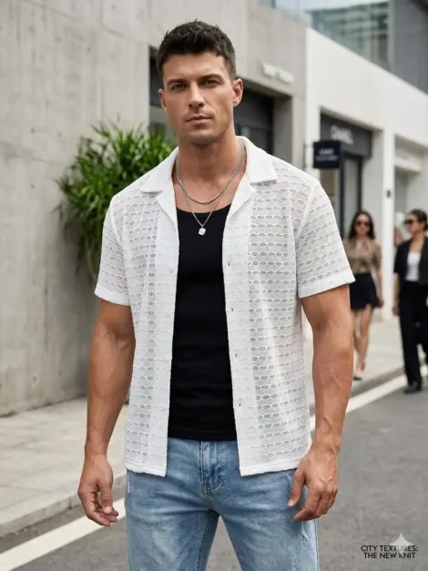 Chemisette homme texturée à motif géométriques