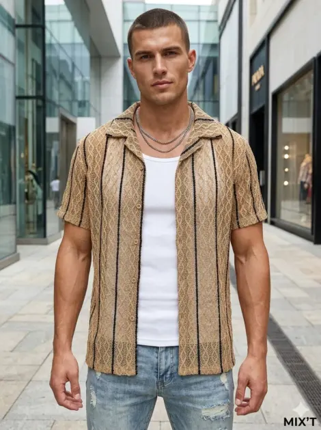 Chemisette homme texturée à motif géométriques