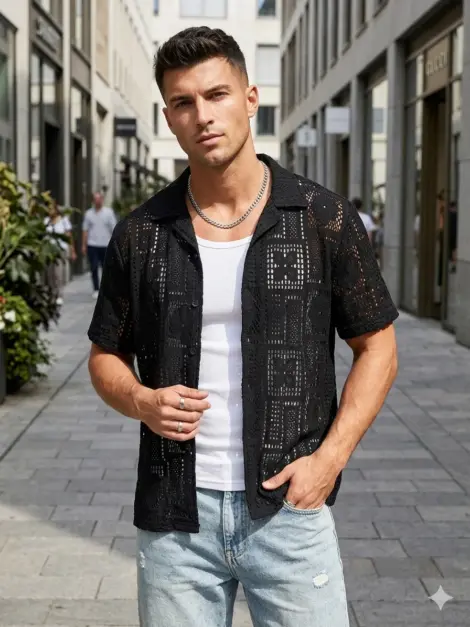 Chemisette homme texturée à motif géométriques