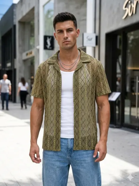 Chemisette homme texturée à motif géométriques