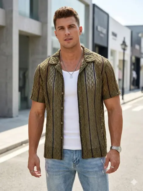Chemisette homme texturée à motif géométriques