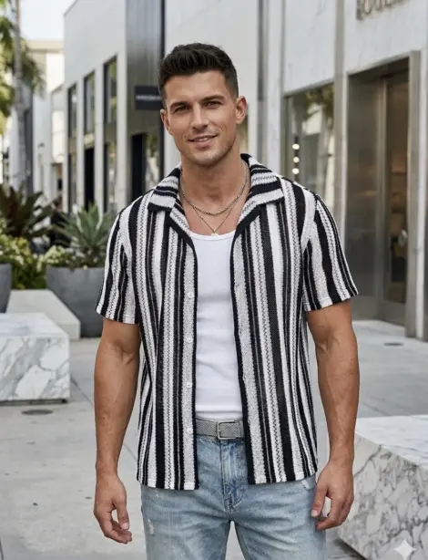 Chemisette homme texturée à motif rayures