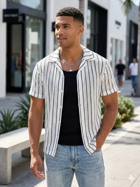 Chemisette homme texturée à motif rayures