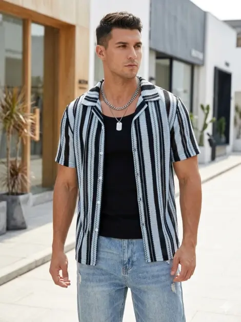 Chemisette homme texturée à motif rayures