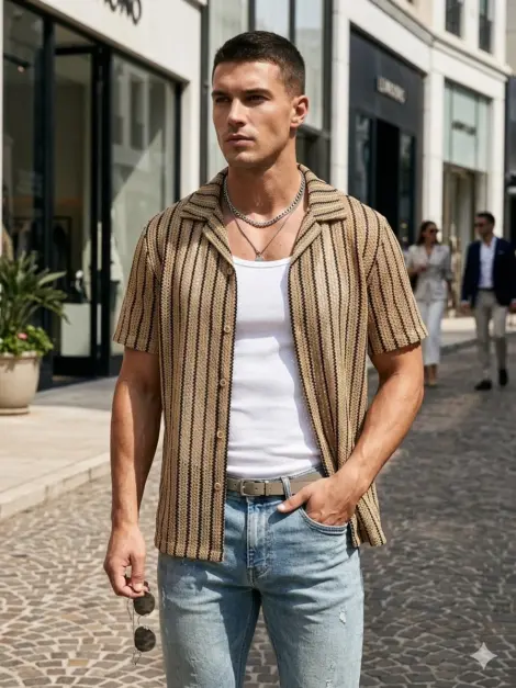 Chemisette homme texturée à motif rayures