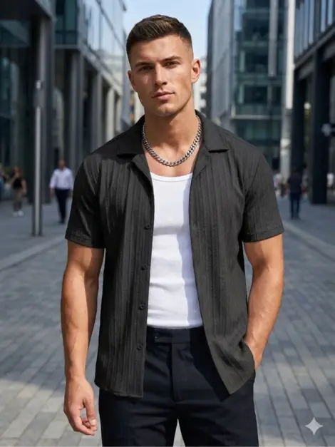 Chemisette uni homme texturée et légère