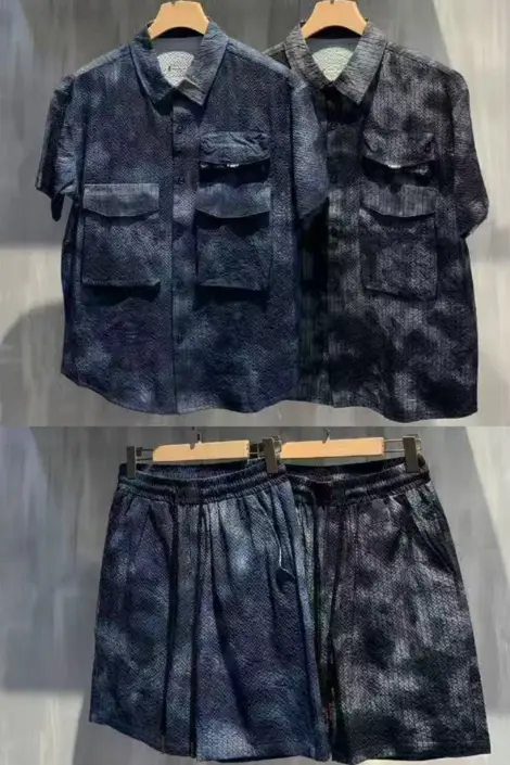 Ensemble chemise et short effet délavé homme