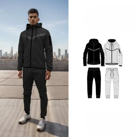 Ensemble de survêtement uni moderne pour Homme sweat à capuche zippé et d’un pantalon cargo ajusté
