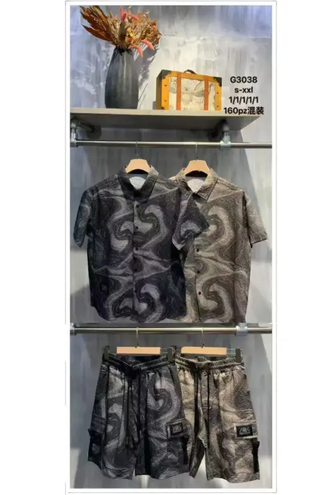 ENSEMBLE ÉTÉ CHEMISE ET SHORT STYLE CARGO HOMME AVEC DES MOTIF
