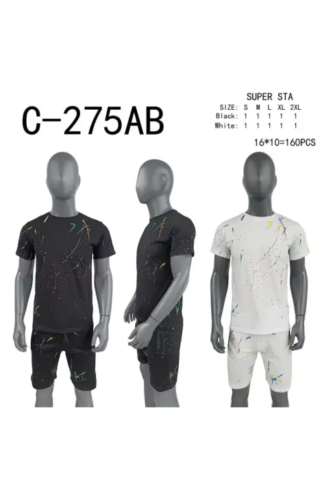ENSEMBLE HOMME T-SHIRT ET SHORT EFFET TACHE PEINTURE