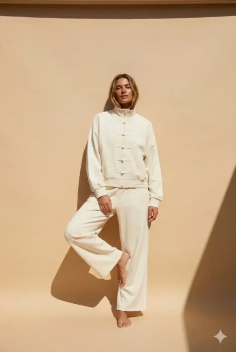 Ensemble jogging chic détail asiatique – Veste zippée & pantalon fluide